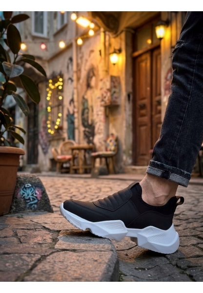 MRG0402 Bağcıksız Rahat Yüksek Taban Siyah Erkek Spor Yarım Bilek Bot