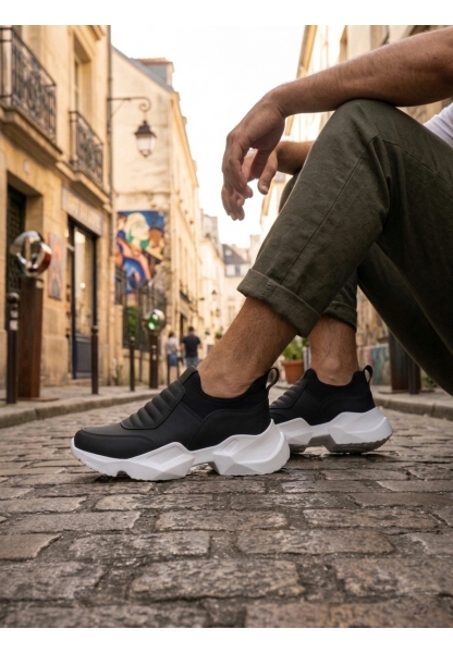 MRG0402 Bağcıksız Rahat Yüksek Taban Siyah Erkek Spor Yarım Bilek Bot