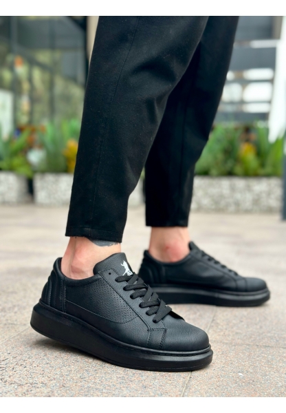 MirgeShoes Siyah Bağcıklı Erkek Spor Ayakkabı Kalın Yüksek SYH Taban MRG010602741