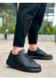 MirgeShoes Siyah Bağcıklı Erkek Spor Ayakkabı Kalın Yüksek SYH Taban MRG010602741