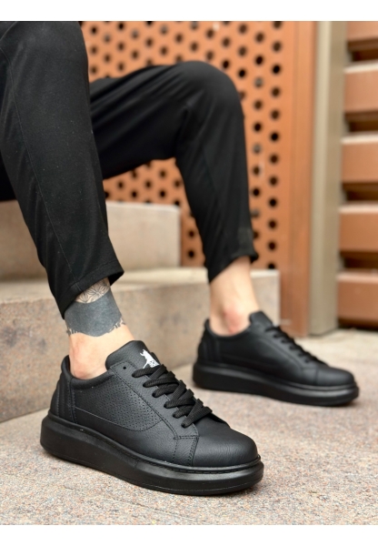 MirgeShoes Siyah Bağcıklı Erkek Spor Ayakkabı Kalın Yüksek SYH Taban MRG010602741