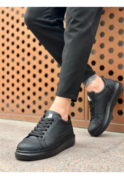 MirgeShoes Siyah Bağcıklı Erkek Spor Ayakkabı Kalın Yüksek SYH Taban MRG010602741