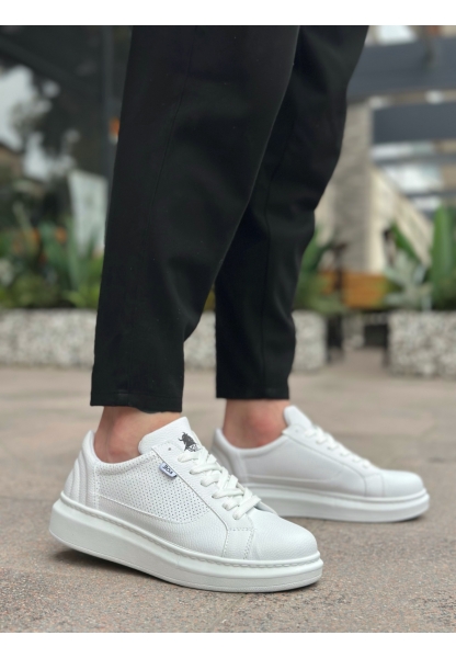 MirgeShoes Beyaz Bağcıklı Erkek Spor Ayakkabı Kalın Yüksek BYZ Taban MRG010602741