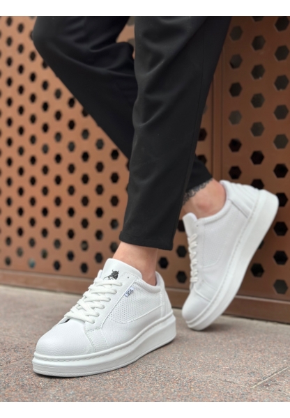 MirgeShoes Beyaz Bağcıklı Erkek Spor Ayakkabı Kalın Yüksek BYZ Taban MRG010602741