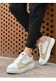 MirgeShoes Beyaz-Krem Bağcıklı Erkek Spor Ayakkabı Kalın Yüksek BYZ Taban MRG010602741