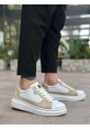 MirgeShoes Beyaz-Krem Bağcıklı Erkek Spor Ayakkabı Kalın Yüksek BYZ Taban MRG010602741