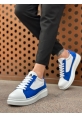 MirgeShoes Beyaz-Mavi Bağcıklı Erkek Spor Ayakkabı Kalın Yüksek BYZ Taban MRG010602741