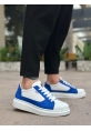 MirgeShoes Beyaz-Mavi Bağcıklı Erkek Spor Ayakkabı Kalın Yüksek BYZ Taban MRG010602741