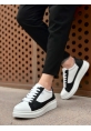MirgeShoes Beyaz-Siyah Bağcıklı Erkek Spor Ayakkabı Kalın Yüksek BYZ Taban MRG010602741