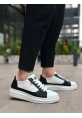 MirgeShoes Beyaz-Siyah Bağcıklı Erkek Spor Ayakkabı Kalın Yüksek BYZ Taban MRG010602741