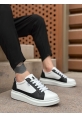 MirgeShoes Beyaz-Siyah Bağcıklı Erkek Spor Ayakkabı Kalın Yüksek BYZ Taban MRG010602741