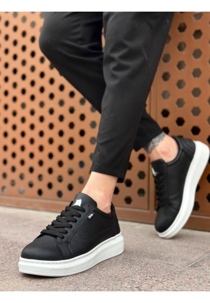 MirgeShoes Siyah Bağcıklı Erkek Spor Ayakkabı Kalın Yüksek BYZ Taban MRG010602741