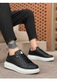 MirgeShoes Siyah Bağcıklı Erkek Spor Ayakkabı Kalın Yüksek BYZ Taban MRG010602741