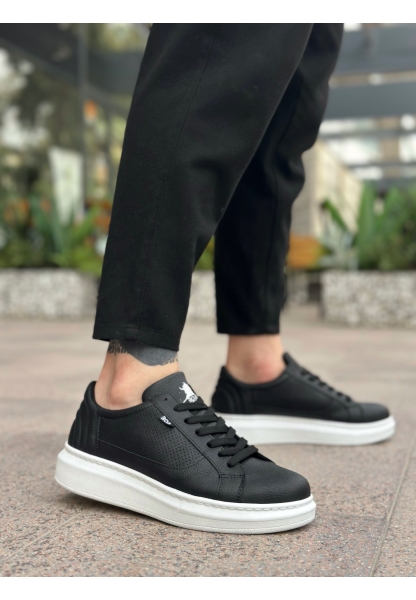 MirgeShoes Siyah Bağcıklı Erkek Spor Ayakkabı Kalın Yüksek BYZ Taban MRG010602741