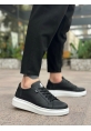 MirgeShoes Siyah Bağcıklı Erkek Spor Ayakkabı Kalın Yüksek BYZ Taban MRG010602741
