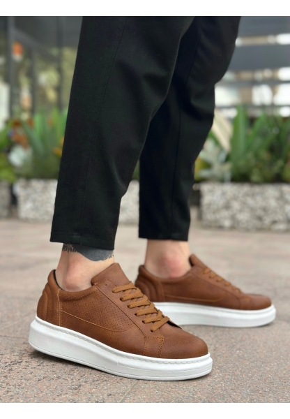 MirgeShoes Taba Bağcıklı Erkek Spor Ayakkabı Kalın Yüksek BYZ Taban MRG010602741