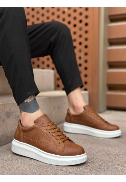 MirgeShoes Taba Bağcıklı Erkek Spor Ayakkabı Kalın Yüksek BYZ Taban MRG010602741