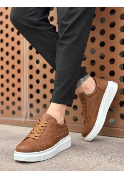 MirgeShoes Taba Bağcıklı Erkek Spor Ayakkabı Kalın Yüksek BYZ Taban MRG010602741