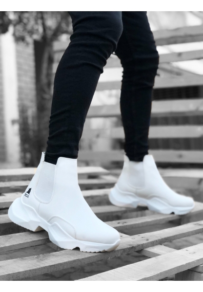 MirgeShoes Beyaz Bağcıksız Erkek Spor Bilek Bot Rahat Yüksek BYZ Taban MRG010602762