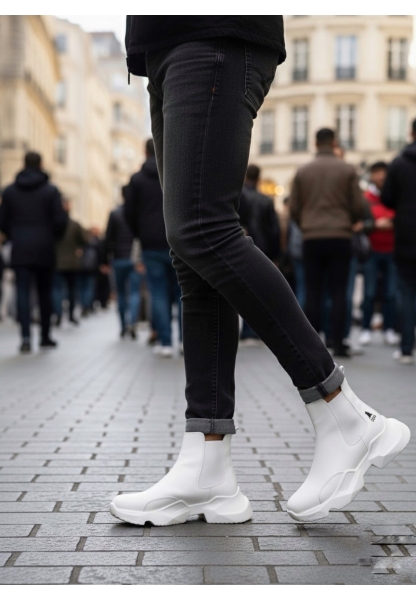 MirgeShoes Beyaz Bağcıksız Erkek Spor Bilek Bot Rahat Yüksek BYZ Taban MRG010602762