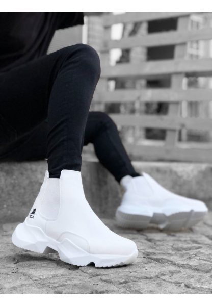 MirgeShoes Beyaz Bağcıksız Erkek Spor Bilek Bot Rahat Yüksek BYZ Taban MRG010602762