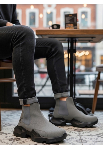 MirgeShoes Füme Bağcıksız Erkek Spor Bilek Bot Rahat Yüksek SYH Taban MRG010602762