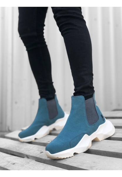 MirgeShoes Mavi Bağcıksız Erkek Spor Bilek Bot Rahat Yüksek BYZ Taban MRG010602762