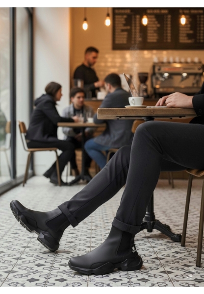 MRG0444 Bağcıksız Rahat Yüksek Taban Siyah Erkek Spor Yarım Bilek Bot