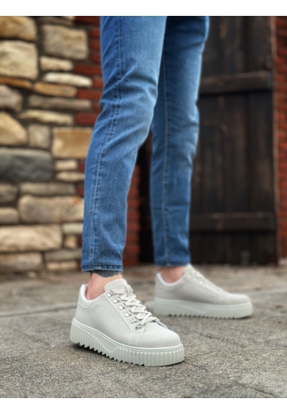 MirgeShoes Gri Çengel Bağcıklı Erkek Günlük Ayakkabı Yüksek Kalın GRİ Taban MRG010602823