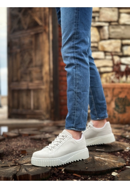 MirgeShoes Gri Çengel Bağcıklı Erkek Günlük Ayakkabı Yüksek Kalın GRİ Taban MRG010602823