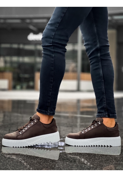 MirgeShoes Kahve Çengel Bağcıklı Erkek Günlük Ayakkabı Yüksek Kalın BYZ Taban MRG010602823