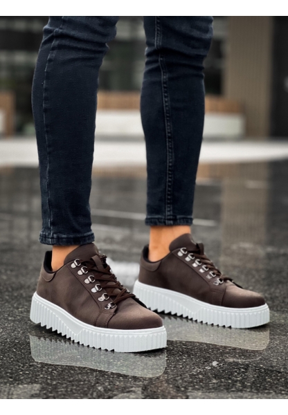 MirgeShoes Kahve Çengel Bağcıklı Erkek Günlük Ayakkabı Yüksek Kalın BYZ Taban MRG010602823