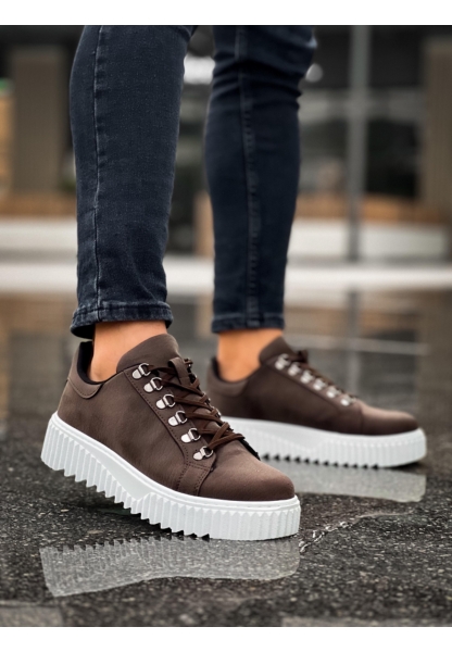 MirgeShoes Kahve Çengel Bağcıklı Erkek Günlük Ayakkabı Yüksek Kalın BYZ Taban MRG010602823