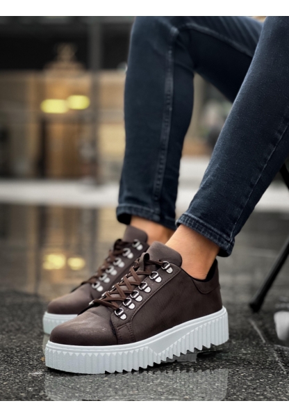 MirgeShoes Kahve Çengel Bağcıklı Erkek Günlük Ayakkabı Yüksek Kalın BYZ Taban MRG010602823