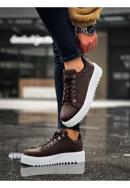 MirgeShoes Kahve Çengel Bağcıklı Erkek Günlük Ayakkabı Yüksek Kalın BYZ Taban MRG010602823
