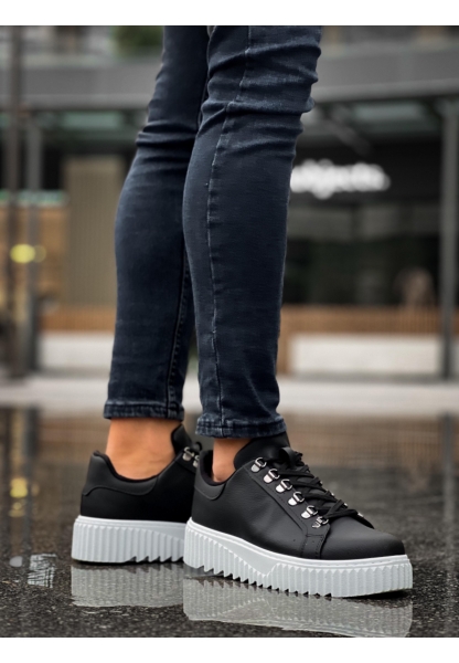 MirgeShoes Siyah Çengel Bağcıklı Erkek Günlük Ayakkabı Yüksek Kalın BYZ Taban MRG010602823