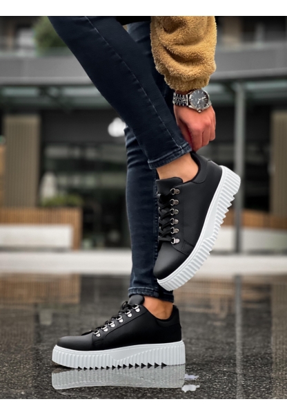 MirgeShoes Siyah Çengel Bağcıklı Erkek Günlük Ayakkabı Yüksek Kalın BYZ Taban MRG010602823