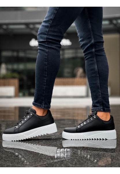 MirgeShoes Siyah Çengel Bağcıklı Erkek Günlük Ayakkabı Yüksek Kalın BYZ Taban MRG010602823