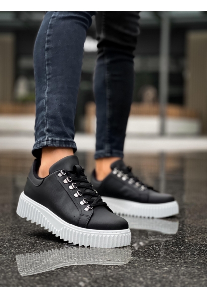 MirgeShoes Siyah Çengel Bağcıklı Erkek Günlük Ayakkabı Yüksek Kalın BYZ Taban MRG010602823