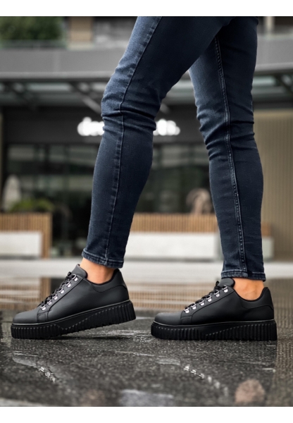 MirgeShoes Siyah Çengel Bağcıklı Erkek Günlük Ayakkabı Yüksek Kalın SYH Taban MRG010602823