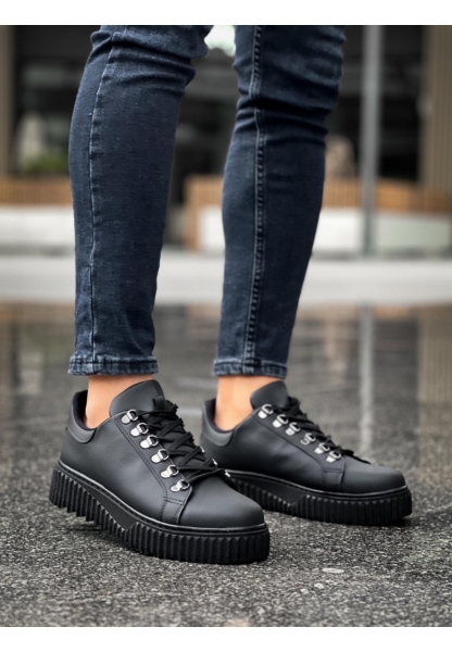 MirgeShoes Siyah Çengel Bağcıklı Erkek Günlük Ayakkabı Yüksek Kalın SYH Taban MRG010602823