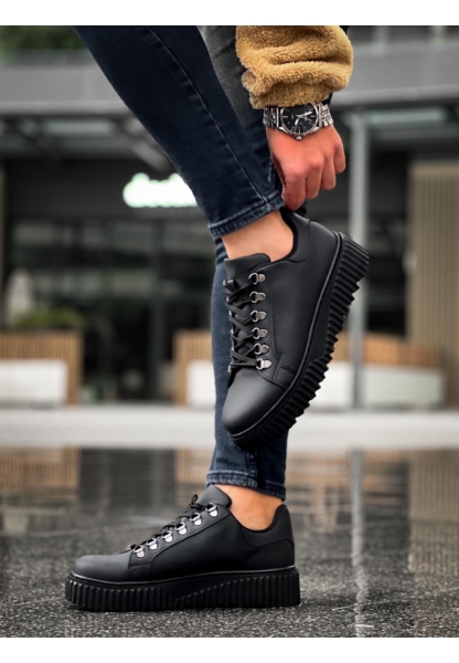 MirgeShoes Siyah Çengel Bağcıklı Erkek Günlük Ayakkabı Yüksek Kalın SYH Taban MRG010602823