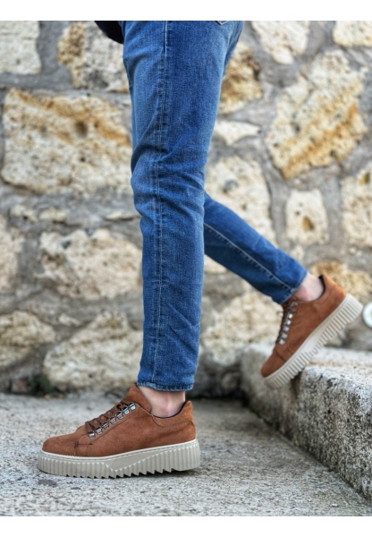 MirgeShoes Taba Çengel Bağcıklı Erkek Günlük Ayakkabı Yüksek Kalın KRM Taban MRG010602823