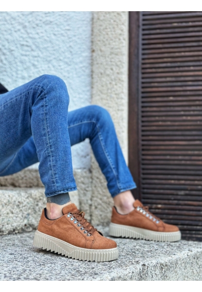 MirgeShoes Taba Çengel Bağcıklı Erkek Günlük Ayakkabı Yüksek Kalın KRM Taban MRG010602823