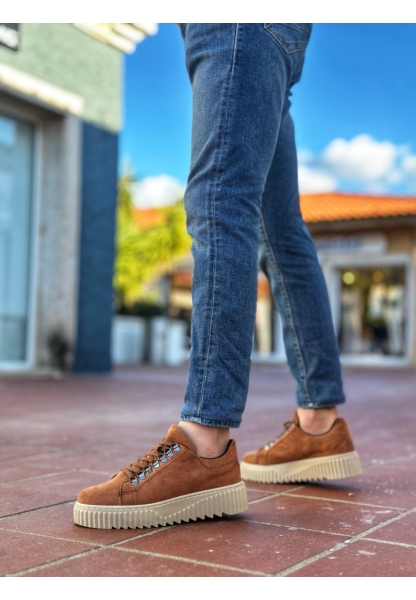 MirgeShoes Taba Çengel Bağcıklı Erkek Günlük Ayakkabı Yüksek Kalın KRM Taban MRG010602823