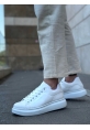 MirgeShoes Beyaz Bağcıklı Erkek Spor Ayakkabı Cilt Deri Kalın Yüksek BYZ Taban MRG010602865