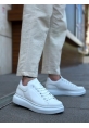 MirgeShoes Beyaz Bağcıklı Erkek Spor Ayakkabı Cilt Deri Kalın Yüksek BYZ Taban MRG010602865
