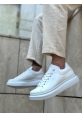 MirgeShoes Beyaz Bağcıklı Erkek Spor Ayakkabı Cilt Deri Kalın Yüksek BYZ Taban MRG010602865
