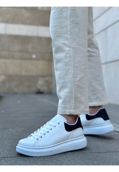 MirgeShoes Beyaz Bağcıklı Erkek Spor Ayakkabı Siyah Desenli Kalın Yüksek BYZ Taban MRG010602865
