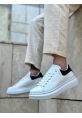 MirgeShoes Beyaz Bağcıklı Erkek Spor Ayakkabı Siyah Desenli Kalın Yüksek BYZ Taban MRG010602865